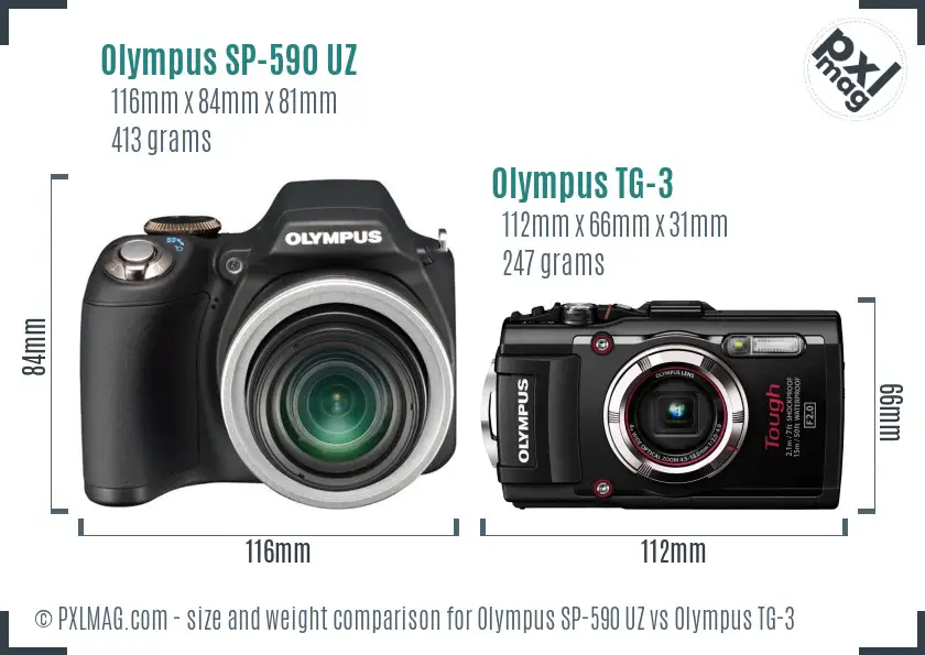Olympus SP-590 UZ vs Olympus TG-3 size comparison