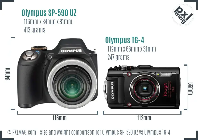 Olympus SP-590 UZ vs Olympus TG-4 size comparison