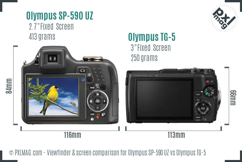 Olympus SP-590 UZ vs Olympus TG-5 Screen and Viewfinder comparison