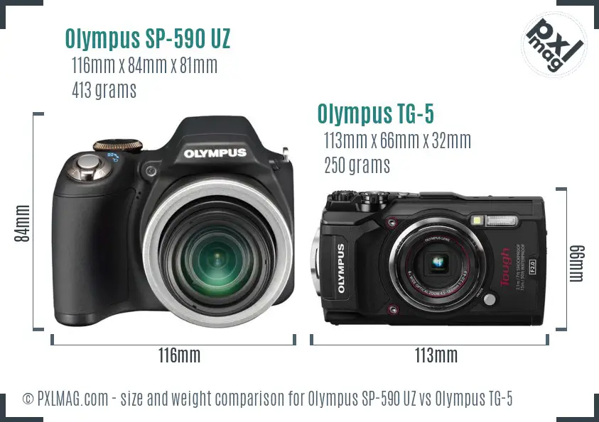 Olympus SP-590 UZ vs Olympus TG-5 size comparison