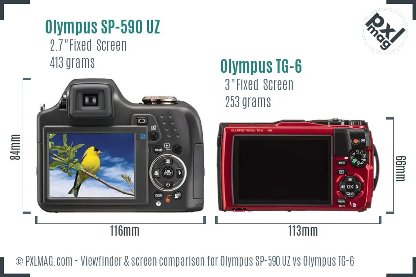 Olympus SP-590 UZ vs Olympus TG-6 Screen and Viewfinder comparison