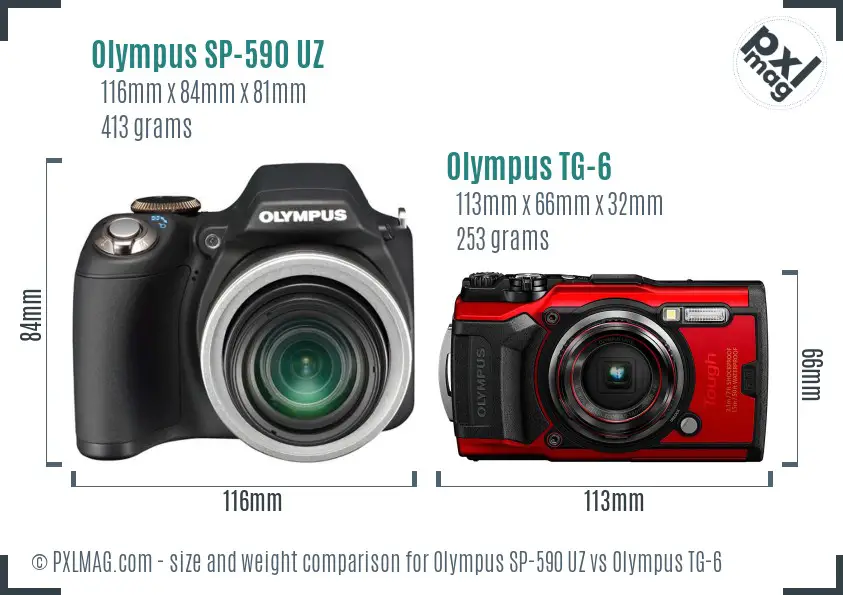 Olympus SP-590 UZ vs Olympus TG-6 size comparison