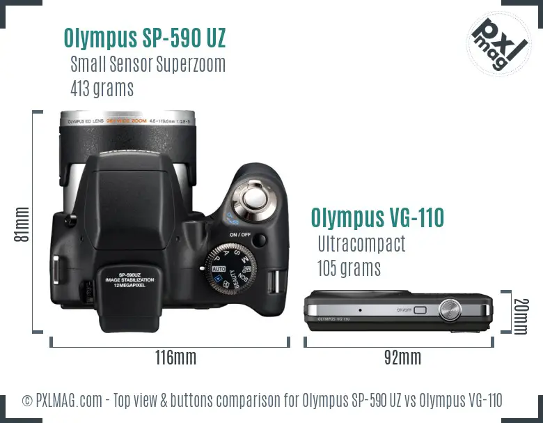 Olympus SP-590 UZ vs Olympus VG-110 top view buttons comparison