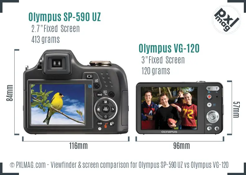 Olympus SP-590 UZ vs Olympus VG-120 Screen and Viewfinder comparison