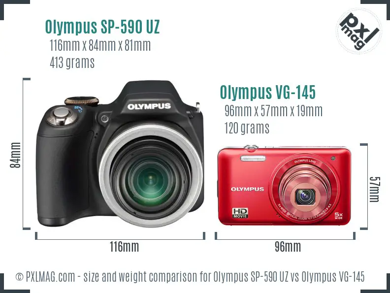 Olympus SP-590 UZ vs Olympus VG-145 size comparison