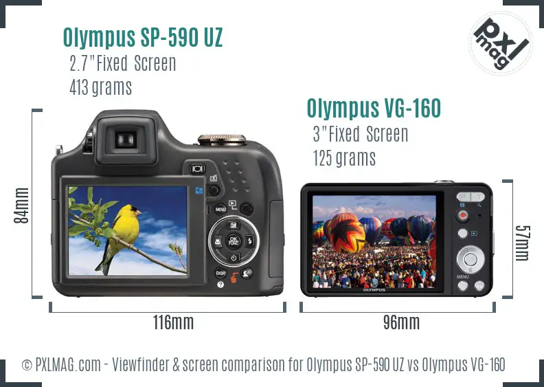 Olympus SP-590 UZ vs Olympus VG-160 Screen and Viewfinder comparison
