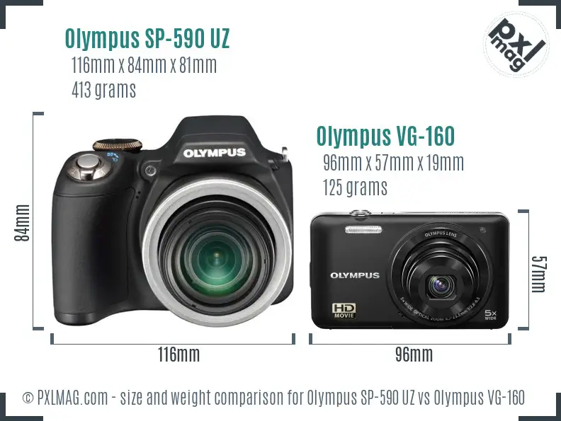 Olympus SP-590 UZ vs Olympus VG-160 size comparison