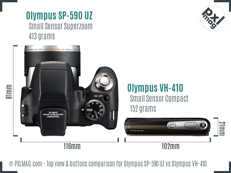 Olympus SP-590 UZ vs Olympus VH-410 top view buttons comparison