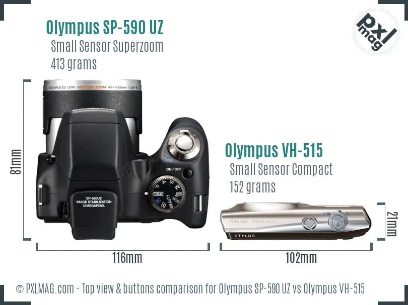 Olympus SP-590 UZ vs Olympus VH-515 top view buttons comparison