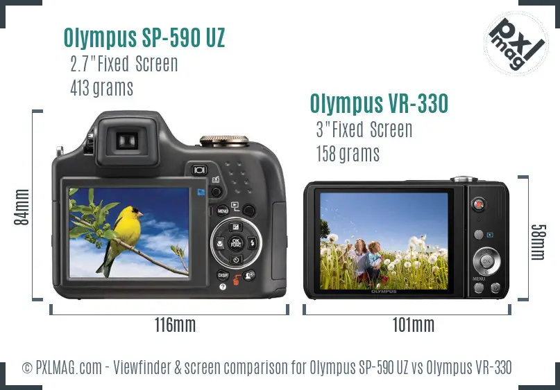 Olympus SP-590 UZ vs Olympus VR-330 Screen and Viewfinder comparison