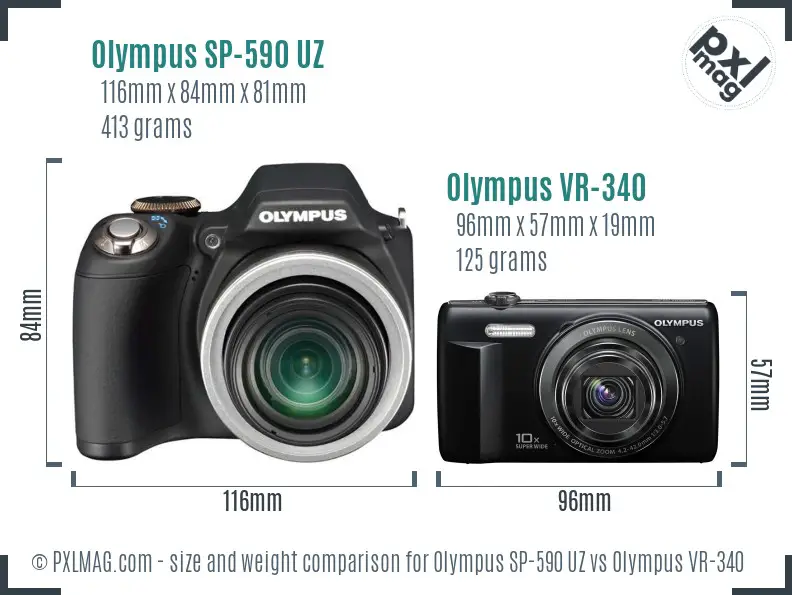Olympus SP-590 UZ vs Olympus VR-340 size comparison