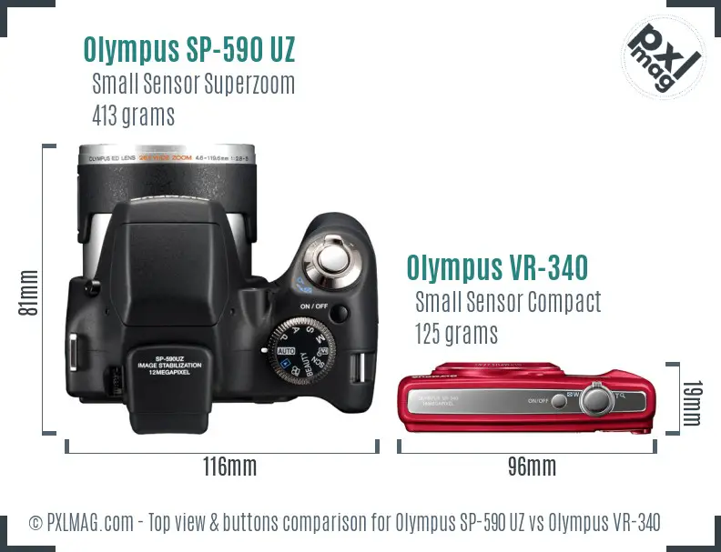 Olympus SP-590 UZ vs Olympus VR-340 top view buttons comparison