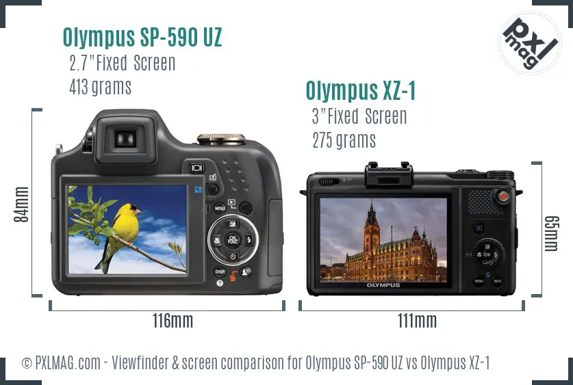 Olympus SP-590 UZ vs Olympus XZ-1 Screen and Viewfinder comparison