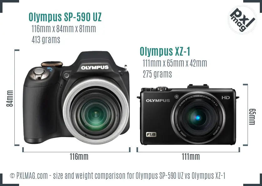 Olympus SP-590 UZ vs Olympus XZ-1 size comparison