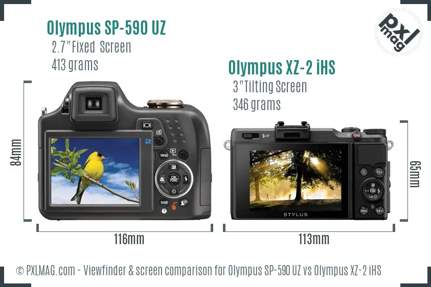 Olympus SP-590 UZ vs Olympus XZ-2 iHS Screen and Viewfinder comparison