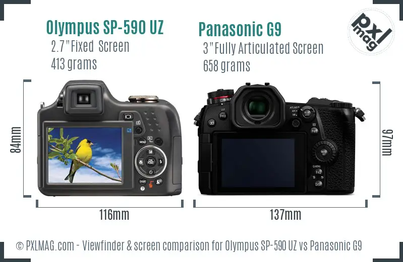 Olympus SP-590 UZ vs Panasonic G9 Screen and Viewfinder comparison