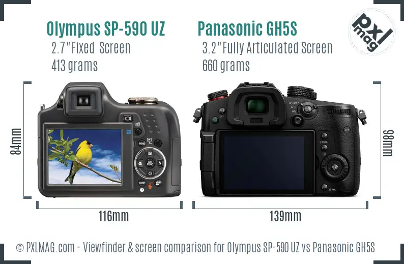 Olympus SP-590 UZ vs Panasonic GH5S Screen and Viewfinder comparison