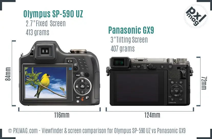 Olympus SP-590 UZ vs Panasonic GX9 Screen and Viewfinder comparison