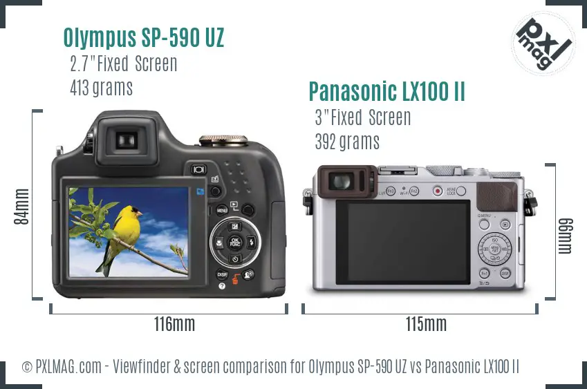 Olympus SP-590 UZ vs Panasonic LX100 II Screen and Viewfinder comparison