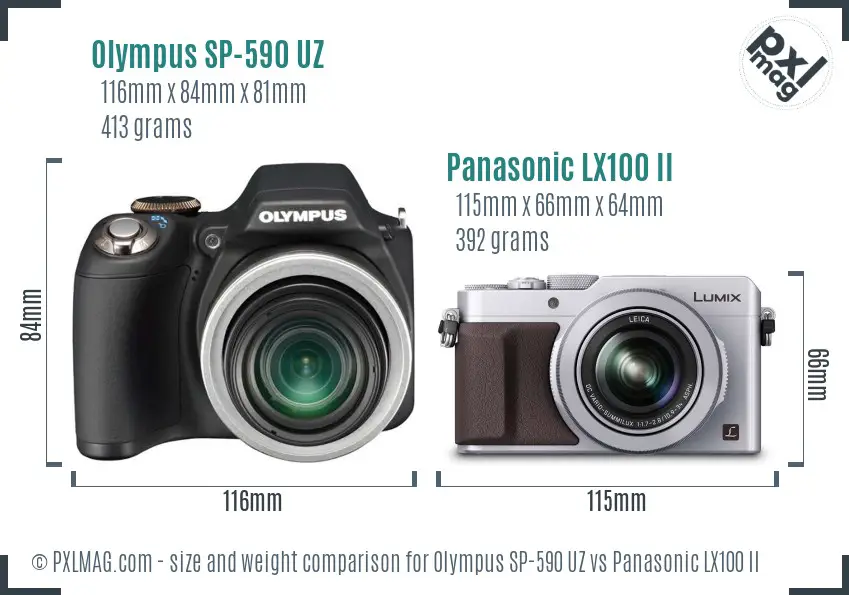 Olympus SP-590 UZ vs Panasonic LX100 II size comparison