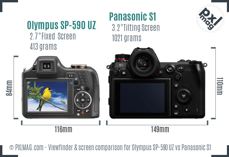 Olympus SP-590 UZ vs Panasonic S1 Screen and Viewfinder comparison