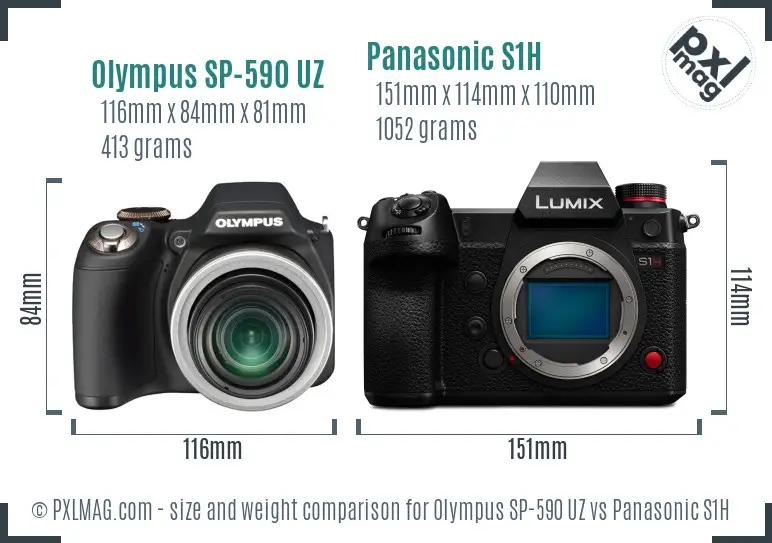 Olympus SP-590 UZ vs Panasonic S1H size comparison