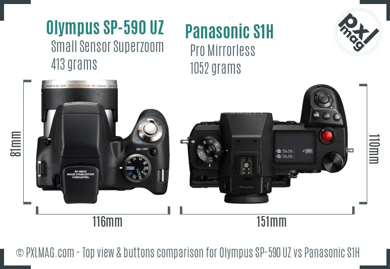Olympus SP-590 UZ vs Panasonic S1H top view buttons comparison