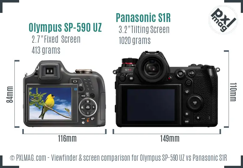 Olympus SP-590 UZ vs Panasonic S1R Screen and Viewfinder comparison