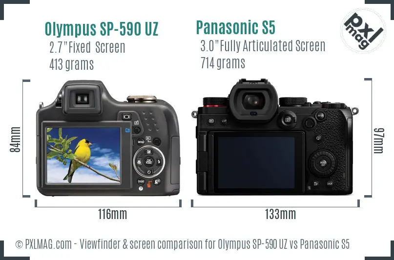 Olympus SP-590 UZ vs Panasonic S5 Screen and Viewfinder comparison