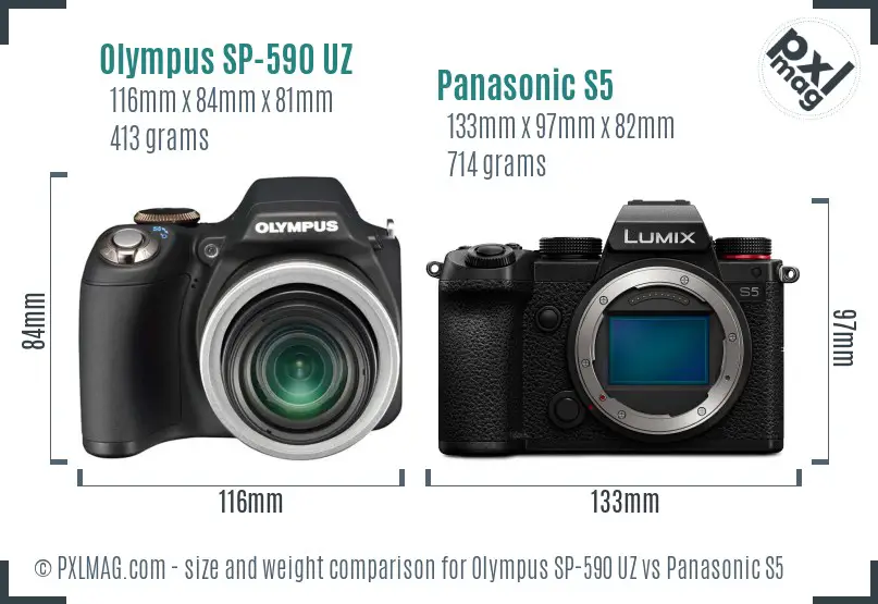 Olympus SP-590 UZ vs Panasonic S5 size comparison