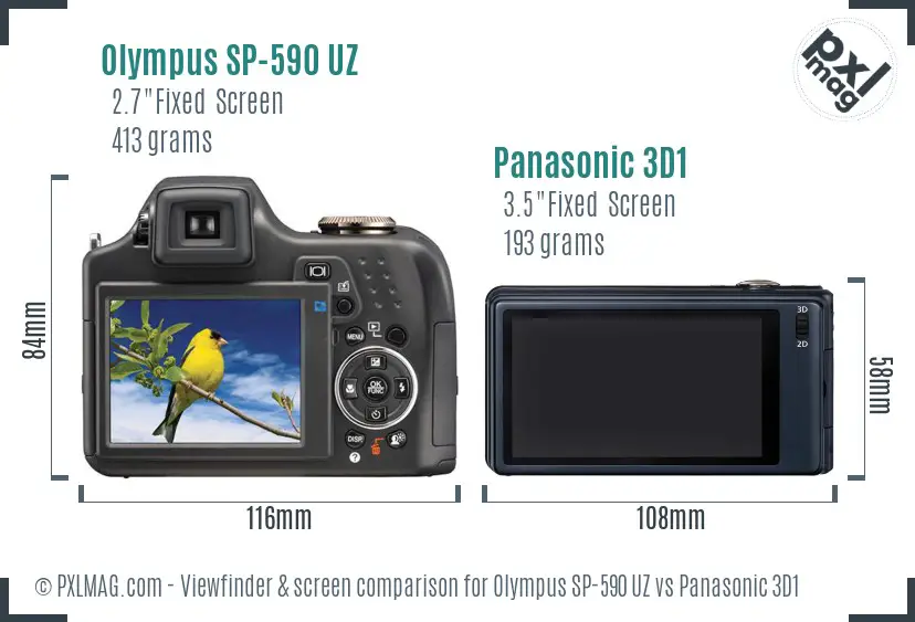 Olympus SP-590 UZ vs Panasonic 3D1 Screen and Viewfinder comparison