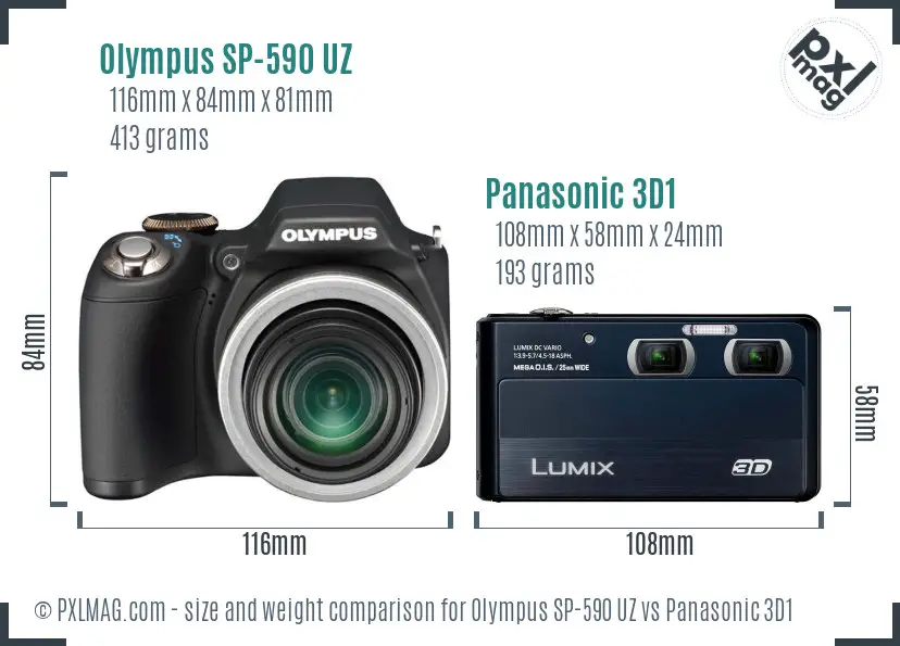 Olympus SP-590 UZ vs Panasonic 3D1 size comparison