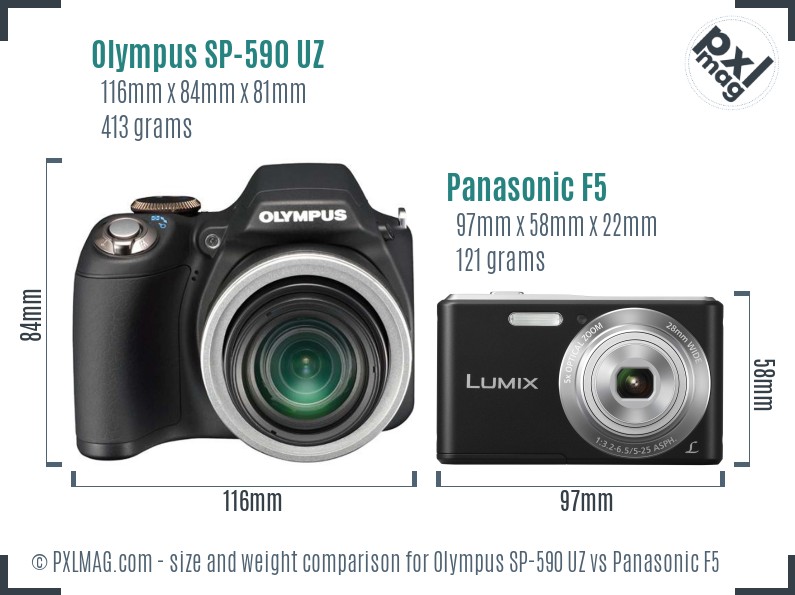 Olympus SP-590 UZ vs Panasonic F5 size comparison