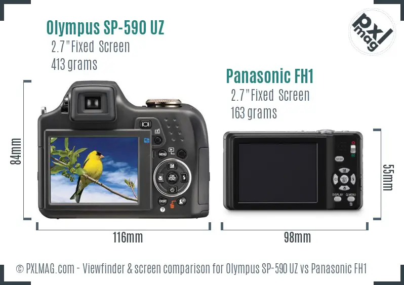 Olympus SP-590 UZ vs Panasonic FH1 Screen and Viewfinder comparison