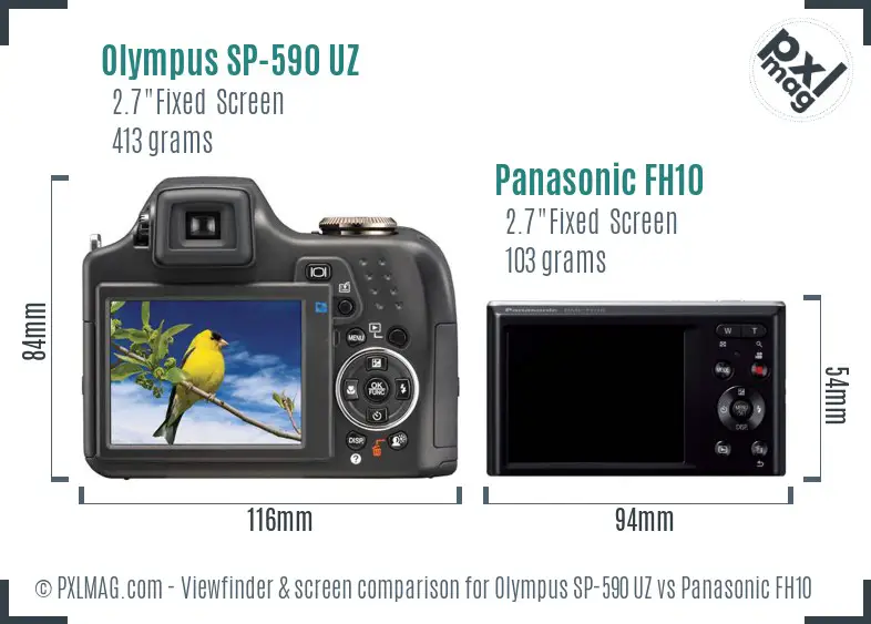 Olympus SP-590 UZ vs Panasonic FH10 Screen and Viewfinder comparison