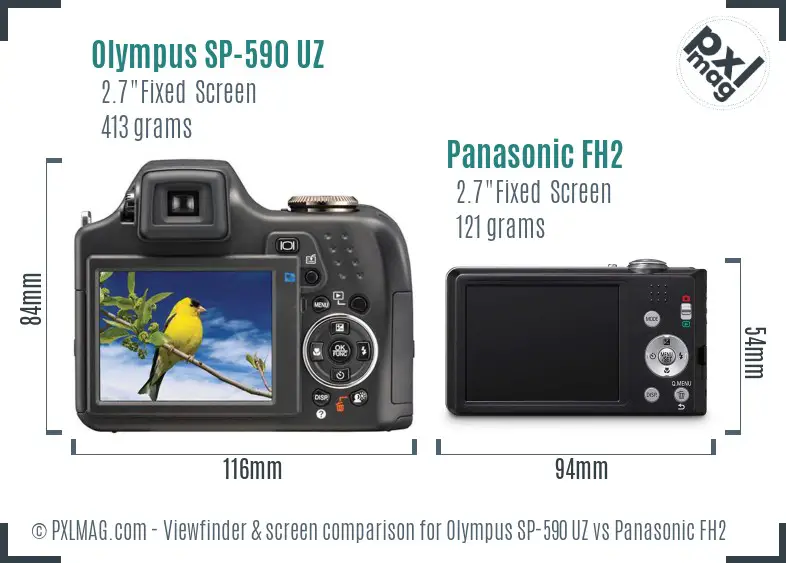 Olympus SP-590 UZ vs Panasonic FH2 Screen and Viewfinder comparison