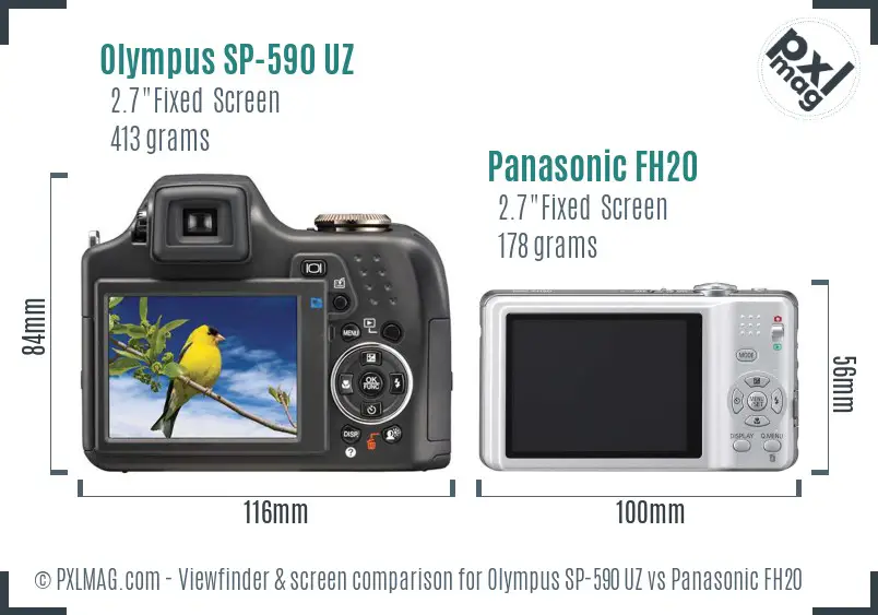 Olympus SP-590 UZ vs Panasonic FH20 Screen and Viewfinder comparison