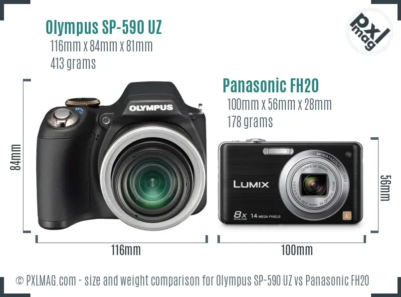 Olympus SP-590 UZ vs Panasonic FH20 size comparison