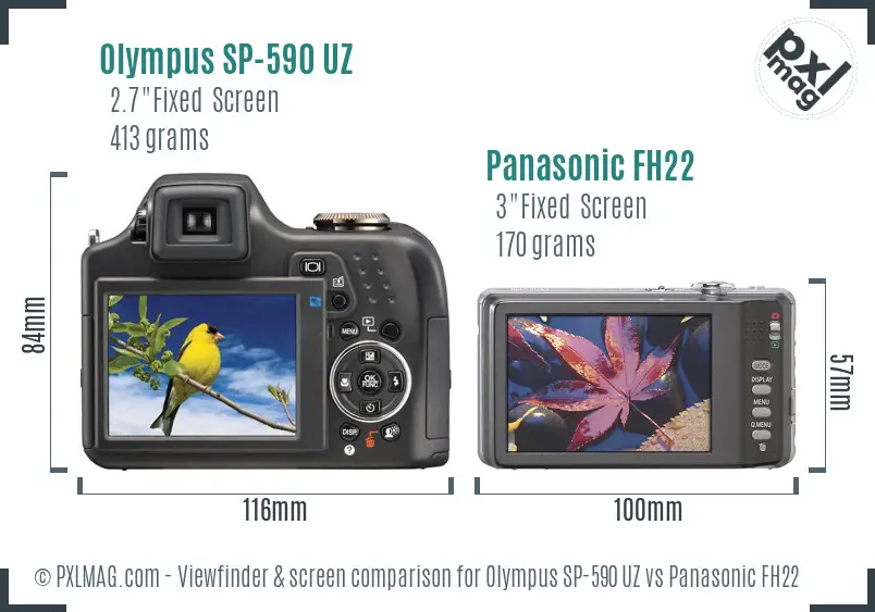 Olympus SP-590 UZ vs Panasonic FH22 Screen and Viewfinder comparison