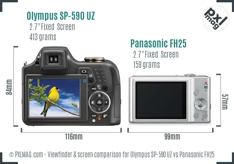 Olympus SP-590 UZ vs Panasonic FH25 Screen and Viewfinder comparison
