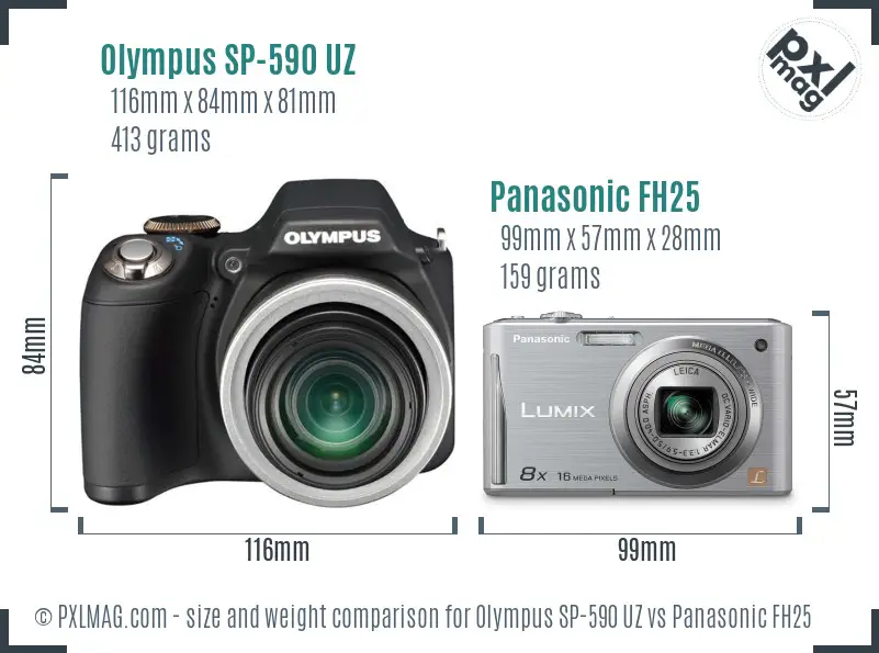 Olympus SP-590 UZ vs Panasonic FH25 size comparison