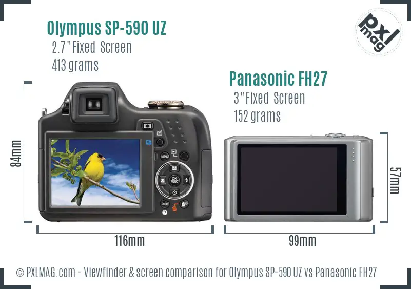 Olympus SP-590 UZ vs Panasonic FH27 Screen and Viewfinder comparison