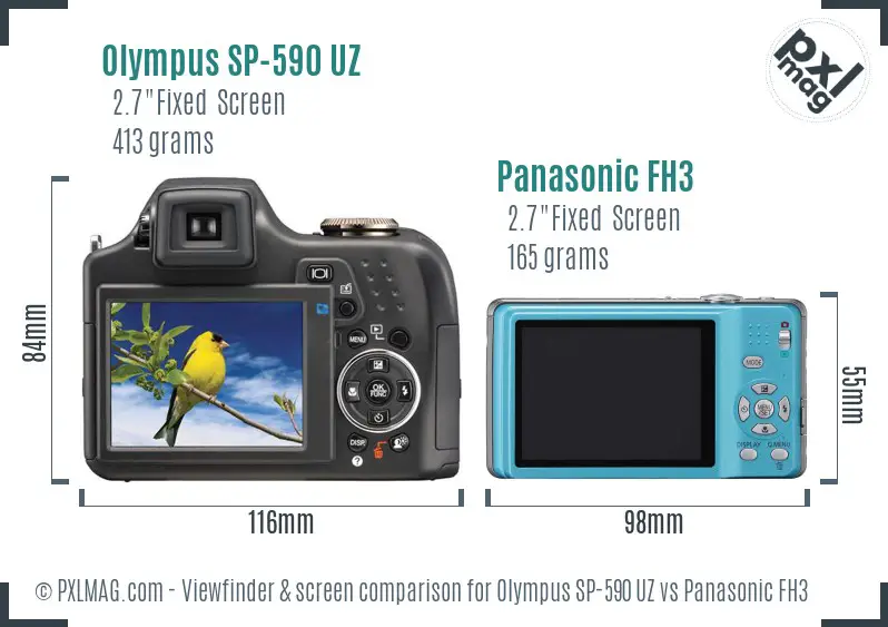 Olympus SP-590 UZ vs Panasonic FH3 Screen and Viewfinder comparison