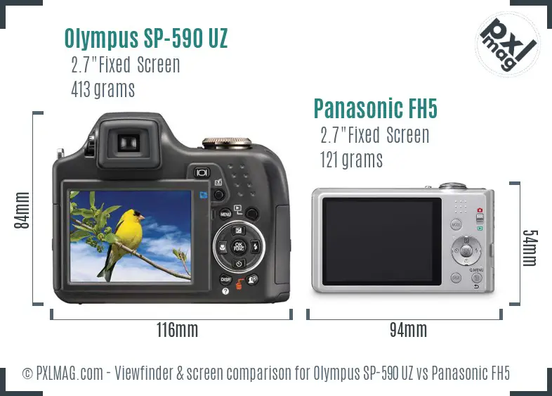Olympus SP-590 UZ vs Panasonic FH5 Screen and Viewfinder comparison