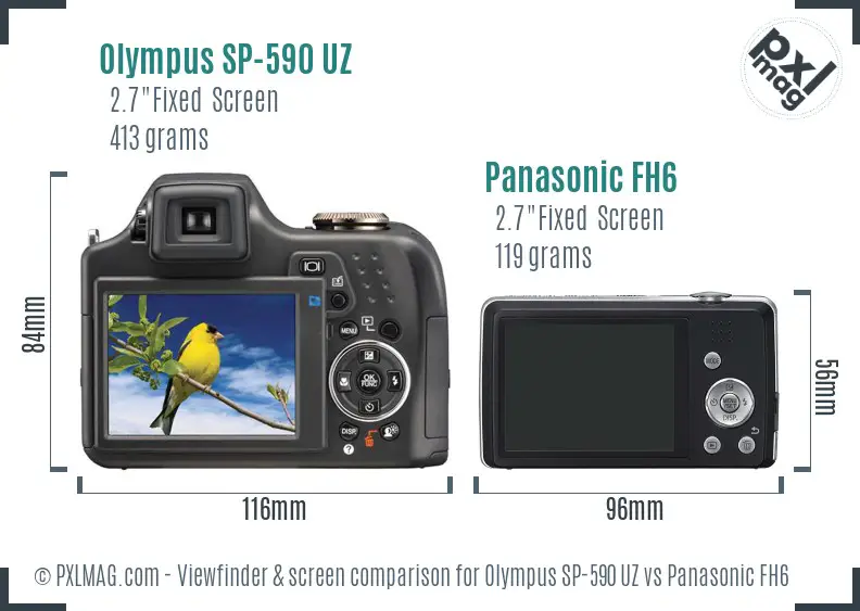 Olympus SP-590 UZ vs Panasonic FH6 Screen and Viewfinder comparison