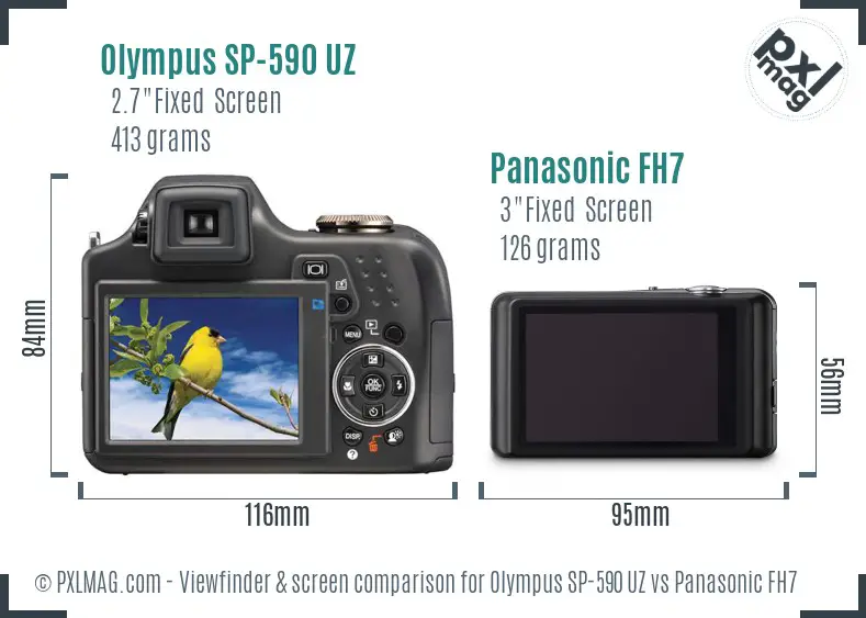 Olympus SP-590 UZ vs Panasonic FH7 Screen and Viewfinder comparison