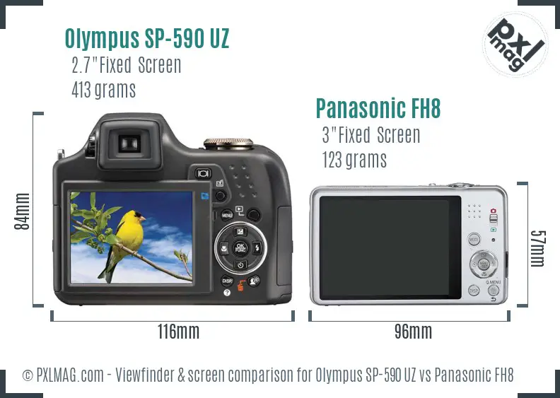Olympus SP-590 UZ vs Panasonic FH8 Screen and Viewfinder comparison