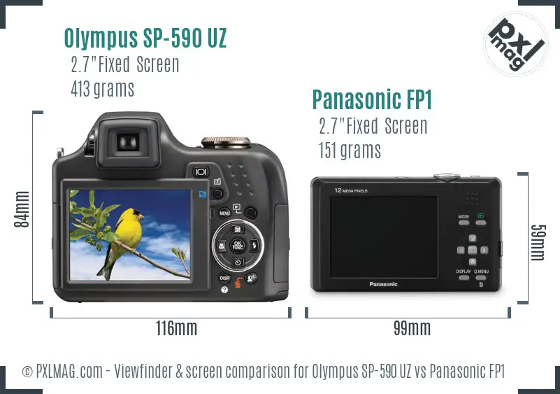 Olympus SP-590 UZ vs Panasonic FP1 Screen and Viewfinder comparison
