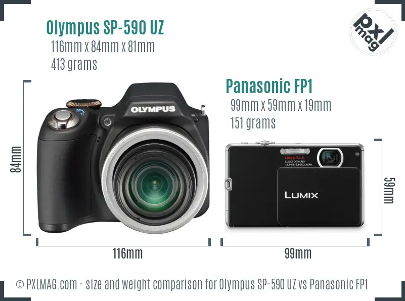 Olympus SP-590 UZ vs Panasonic FP1 size comparison