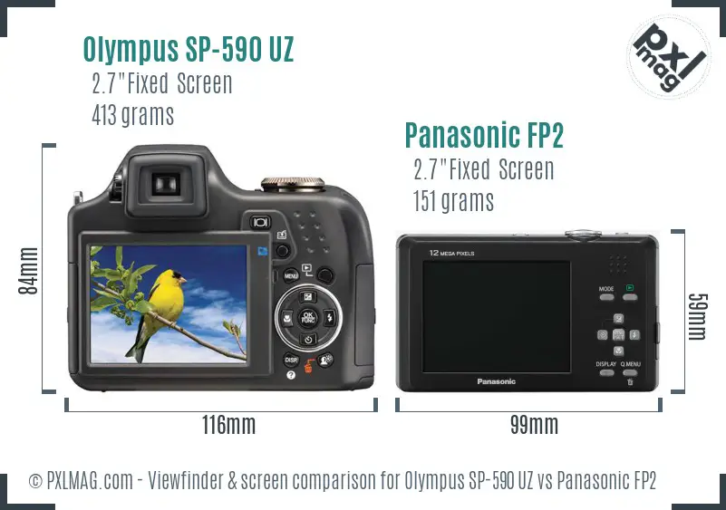 Olympus SP-590 UZ vs Panasonic FP2 Screen and Viewfinder comparison